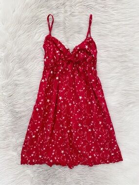 Victoria’s Secret Red Silver Star Print Fleece Babydoll Slip Nightgown Pajamas L